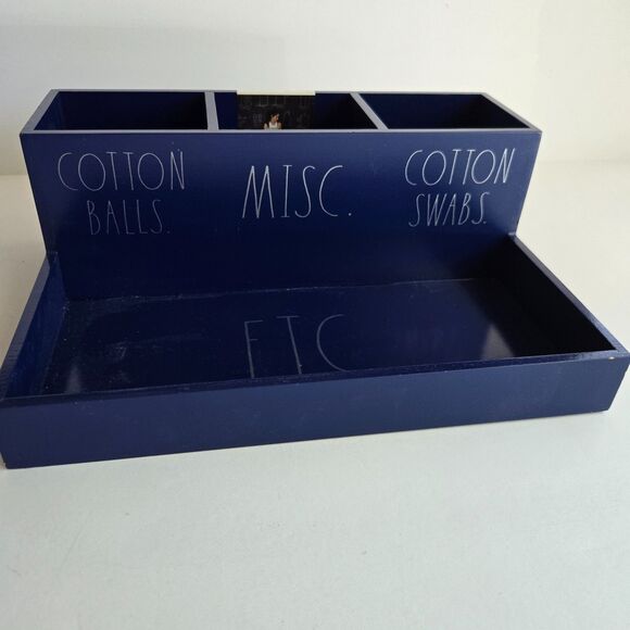 Rae Dunn Bathroom Caddy Blue Four Section Cotton Organizer Vanity Sorter - Picture 1 of 3